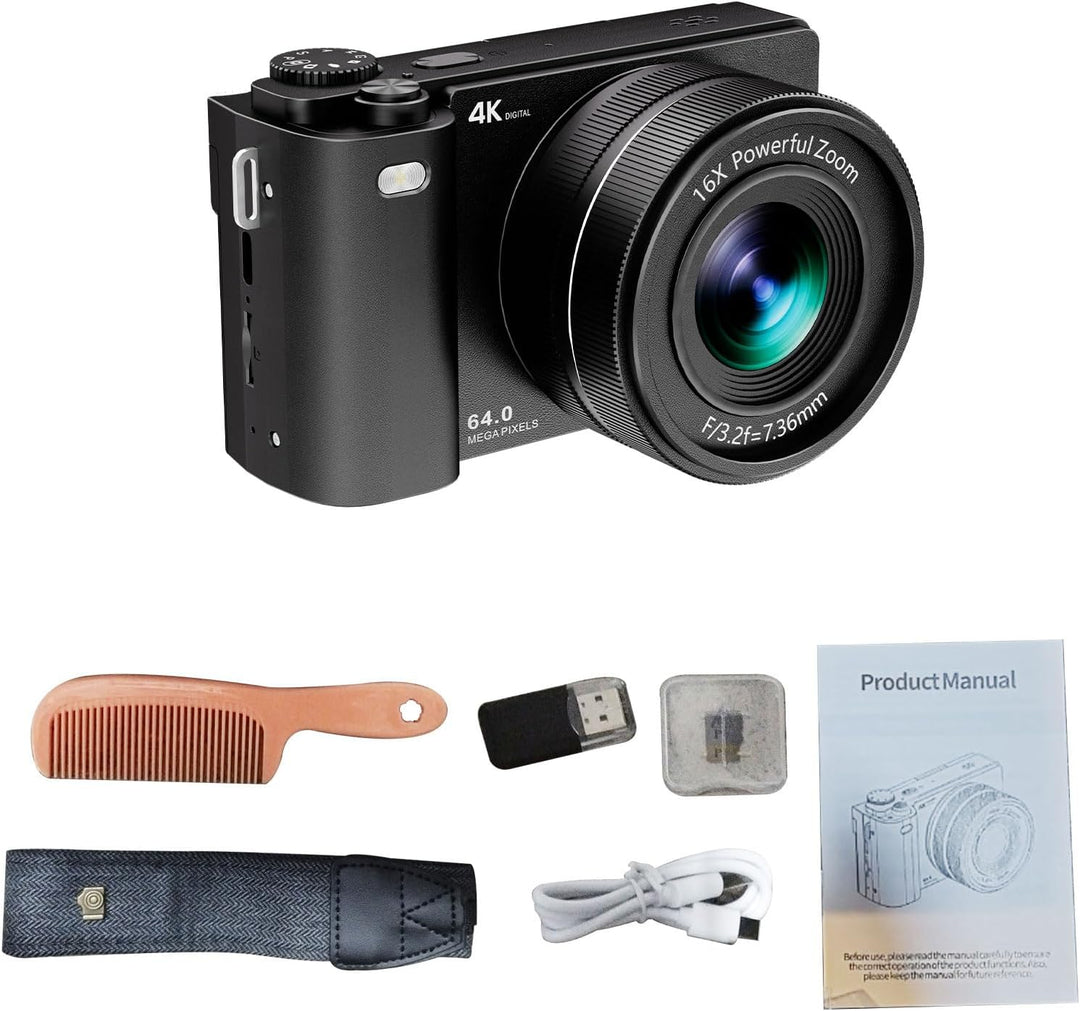 Andoer 64MP Digitalkamera, Vlogging Kamera 16X Optischer Zoom 2,8 Zoll IPS-Bildschirm Kamera, Eingeb