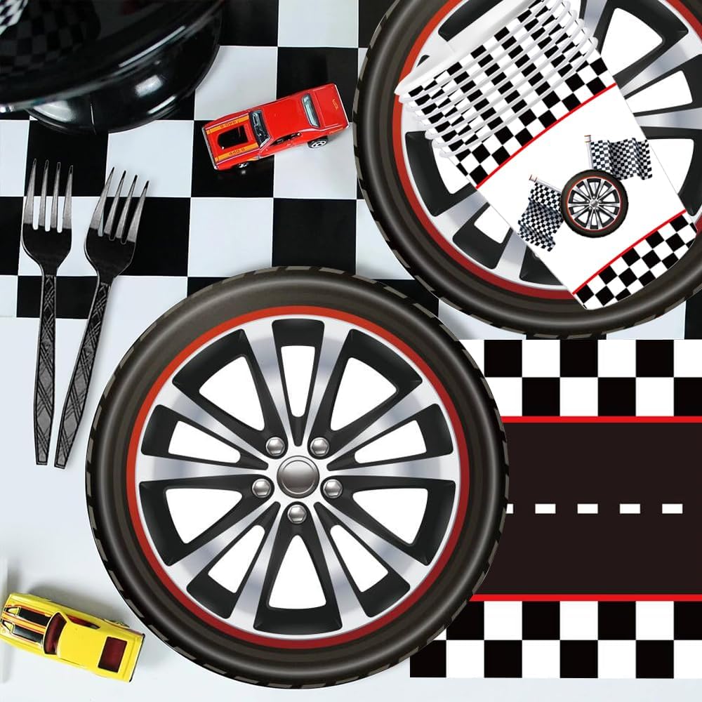 YGCHEN Partygeschirr Rennwagen Geschirr Racing Car Kindergeburtstag Deko Rennauto Party Geschirr Pap