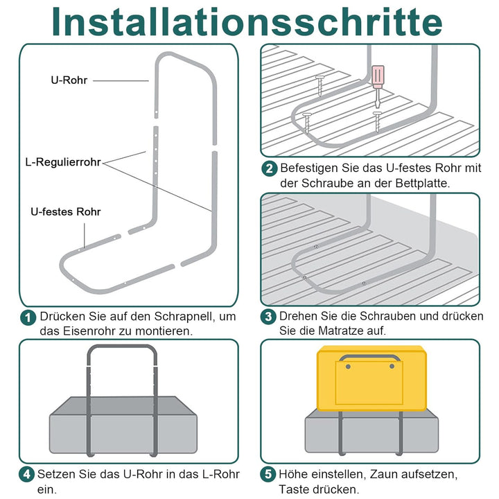 HENGMEI Bettgitter Bettschutzgitter 50cm Bettgitter Höhenverstellbar Absturzsicheres Bettgitter, 40-