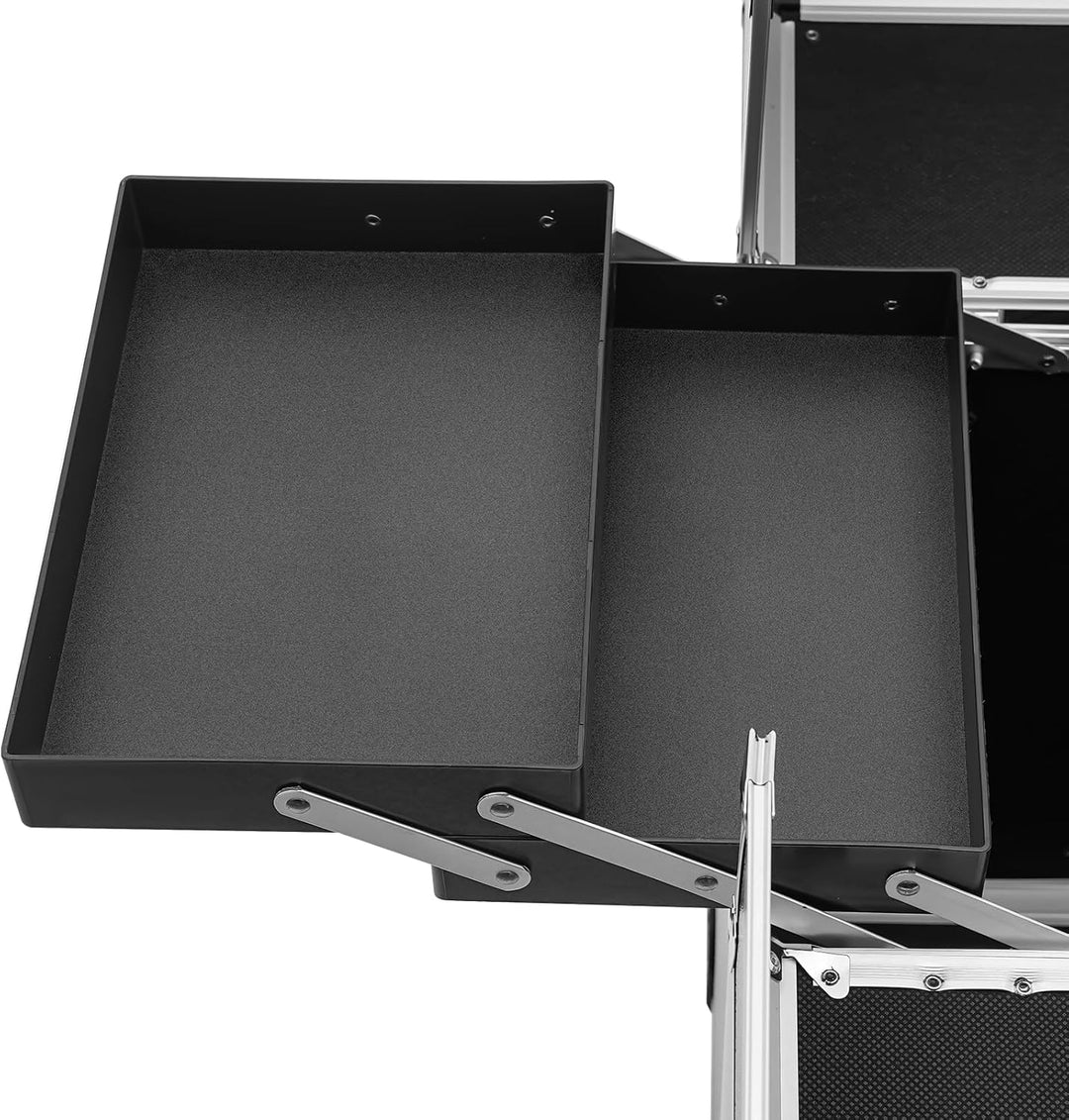 Schwarz Grosser Schminkkoffer, Kosmetikkoffer Trolley 360° Drehbare Kosmetik Trolley Profi-Kosmetik