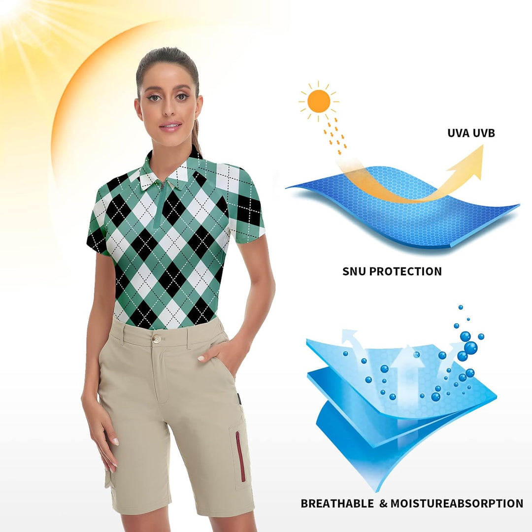 Soneven Poloshirt für Damen Kurzarm Sportshirt Damen mit 1/4 Reissverschluss Sport Tshirts Damen Sch