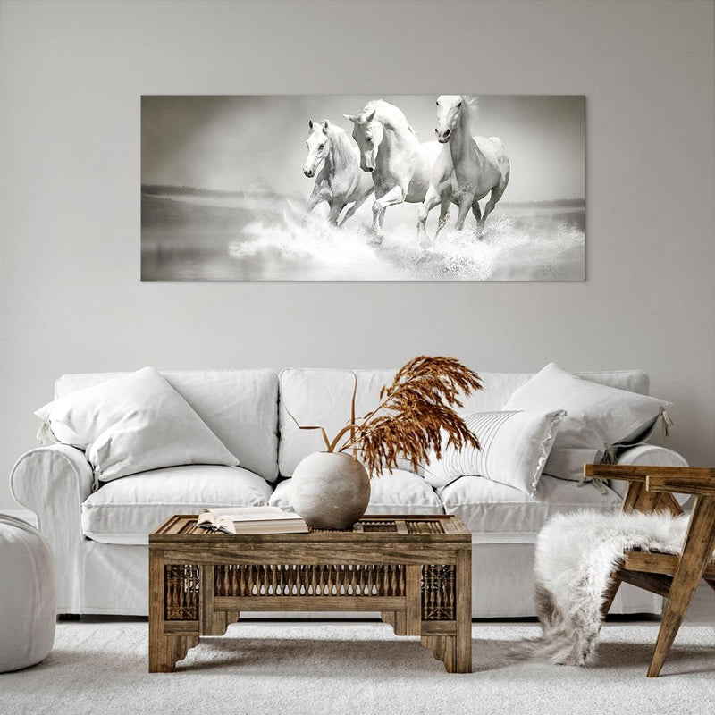 Wandbilder Dekoration Wohnzimmer Bauernhof pferde galopp freiheit Panorama Bilder auf Leinwand 120x5