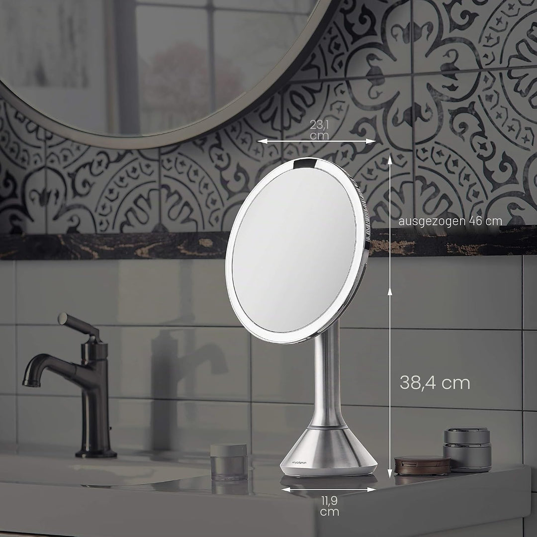 simplehuman, 20cm, Sensorspiegel mit Touch-Helligkeitsregelung, 5-fache Vergrösserung, weiss Stahl,