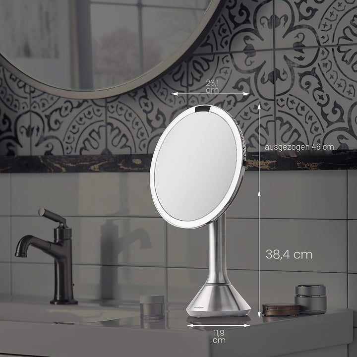 simplehuman, 20cm, Sensorspiegel mit Touch-Helligkeitsregelung, 5-fache Vergrösserung, weiss Stahl,
