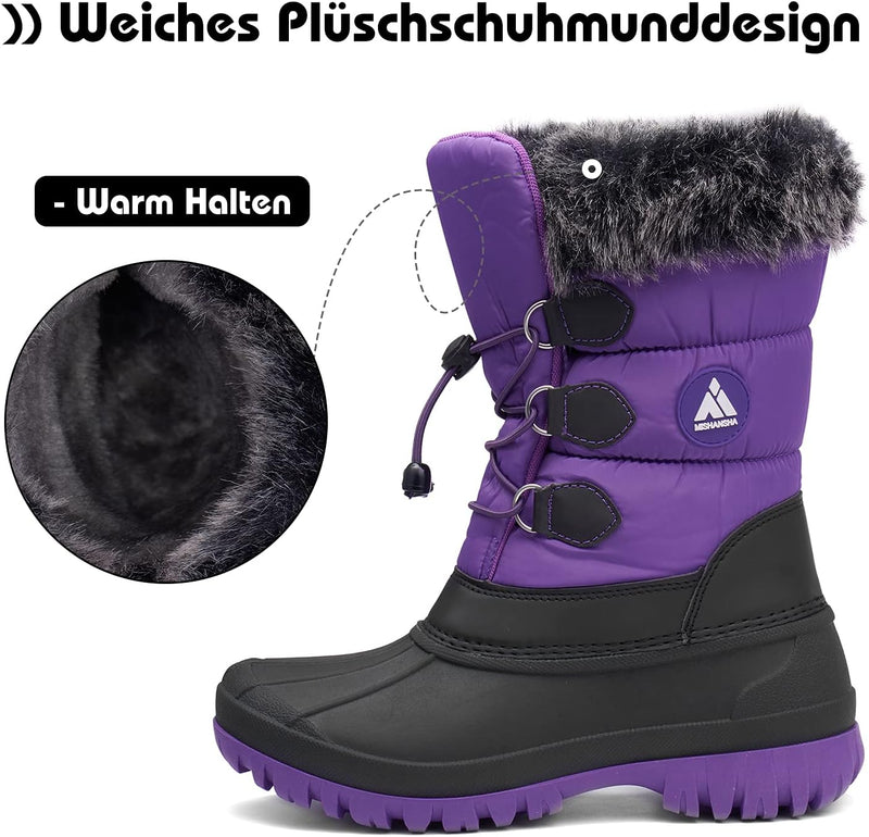 Mishansha Kinder Winterstiefel Gefüttert Wasserdichte Rutschfest Schneestiefel für Mädchen Jungen, G