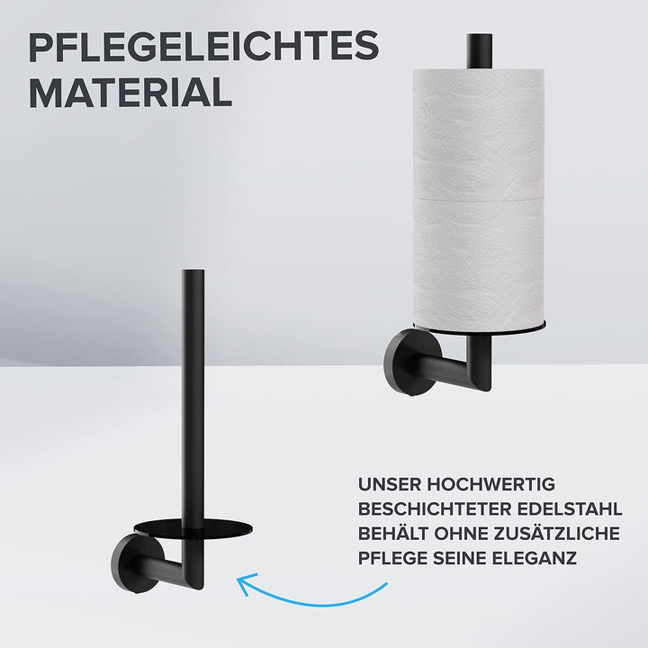 Ersatzrollenhalter Runde zum Bohren | Schwarz | aus Edelstahl und Glas | WC-Rollen Aufbewahrung zur