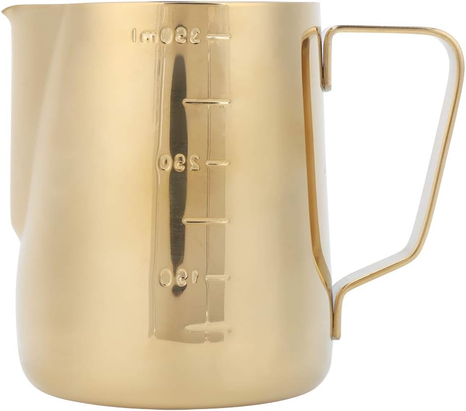 Edelstahl-Kaffeebecher, Goldener Milchkännchen mit Skala für Zuhause, Latte ArtGold, 600 Ml Aufschäu
