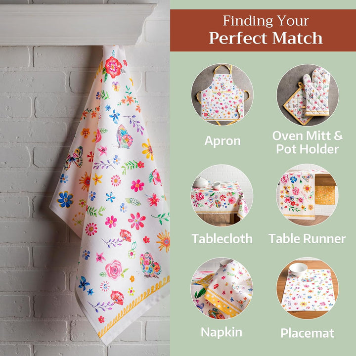 Maison d'Hermine Happy Florals- 2 Sweety 100% Baumwolle Set von 3 Multi-Purpose Küchenhandtuch weich