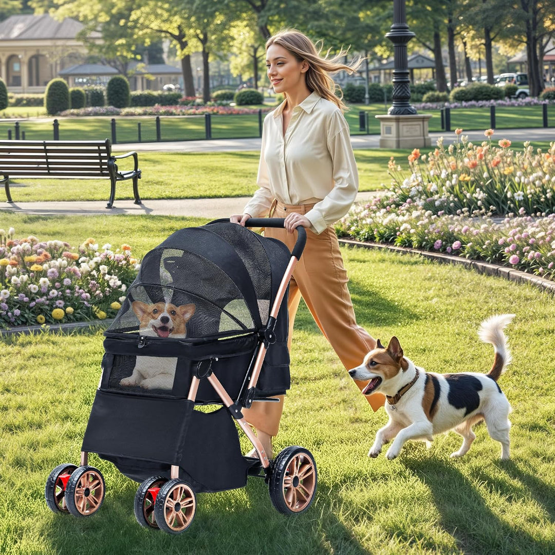 DWVO Hundebuggy 3 in1 Hundebox Transporttasche, Faltbar klappbar Katzenwagen Bis 22kg, 360° Verschle