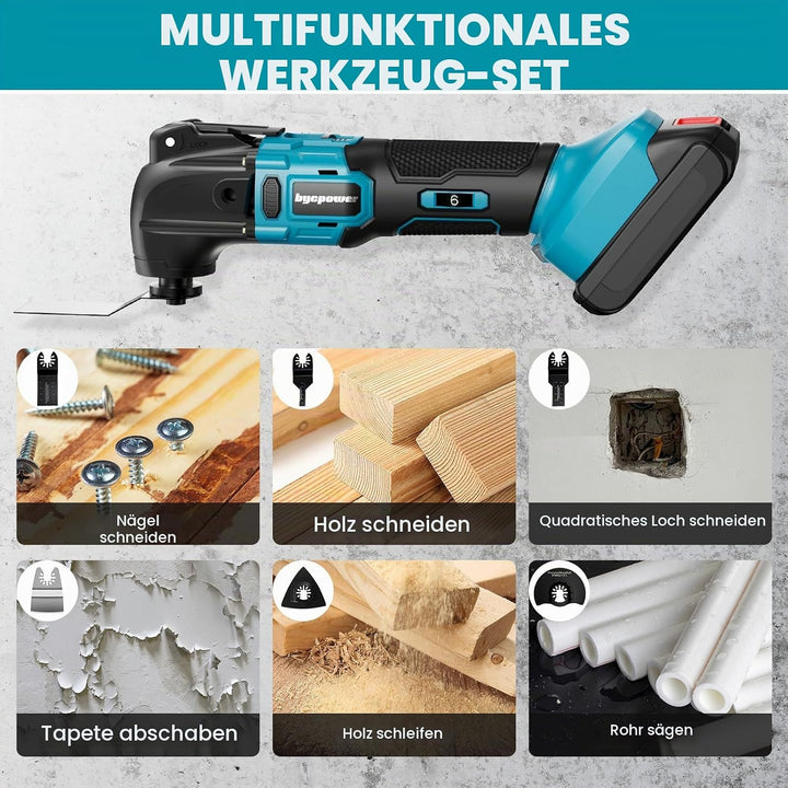 Multifunktionswerkzeug Akku, Oszillationswerkzeug mit 2pcs 2.0Ah Akkus, Kompatibel mit Makita 18V, 6