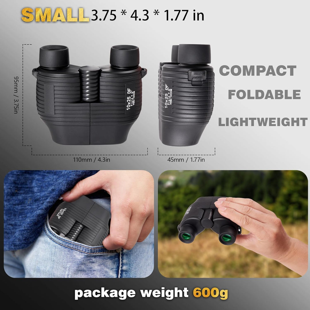 10x25 Kompakt Fernglas Anfänger Erwachsene Ferngläser Klein mit Nachtsicht Schwachem Licht Klare Fal