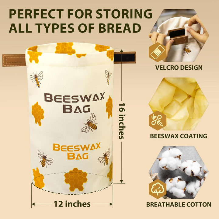 OHIYO Wiederverwendbare Bienenwachs Brotbeutel 43cm×33cm, Natürliche Bienenwachs-beschichtete Baumwo