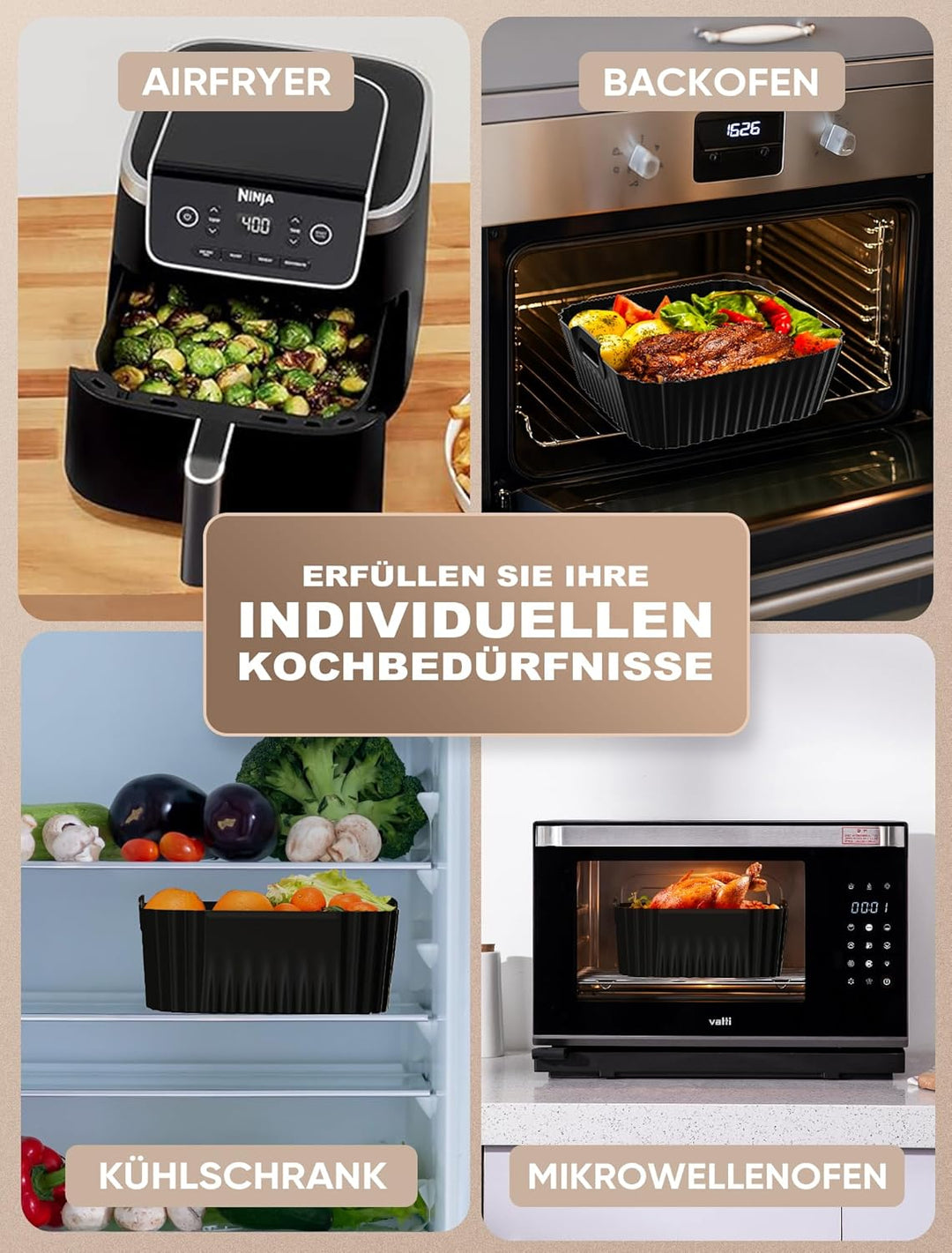 3 Stück Silikonform Heissluftfritteuse Für Ninja Air Frye PRO 4.7L/Max 6.2L/Cosori 5.5L/6L/Philips 6