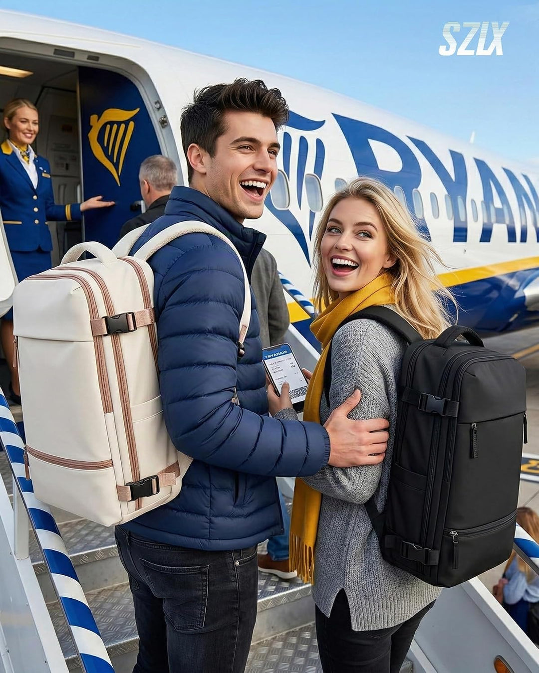 SZLX Grosser Reiserucksack Damen,Vakuum Rucksack mit Pumpe Ryanair Handgepäck 40x30x20 Herren, Wizza
