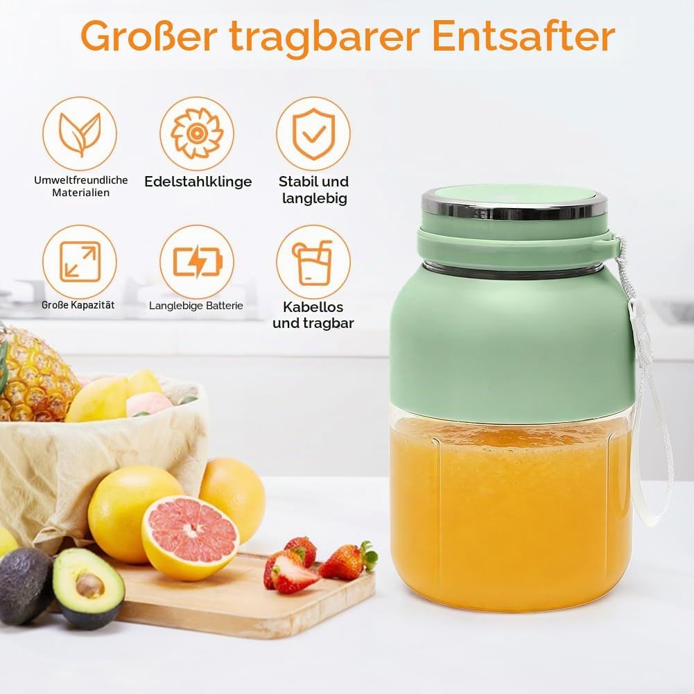 Tragbarer Mixer, Smoothie Maker To Go 1300 ml, Kabellos USB Wiederaufladbar Frischer Saft Standmixer