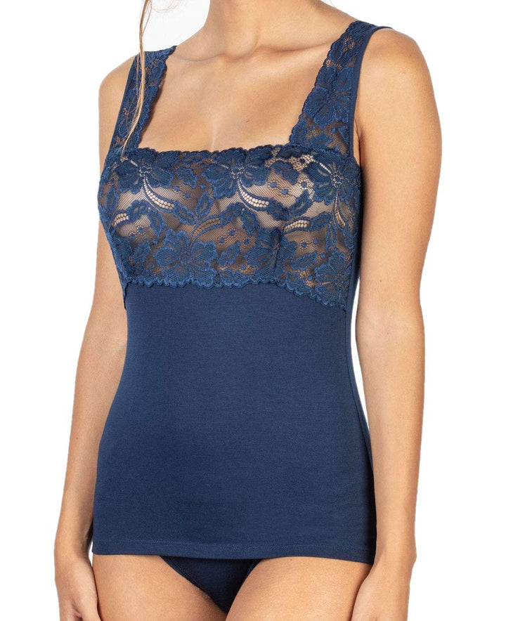 Damen-Unterhemd aus Spitze und breiter Schulter aus Modal S Blau, S Blau