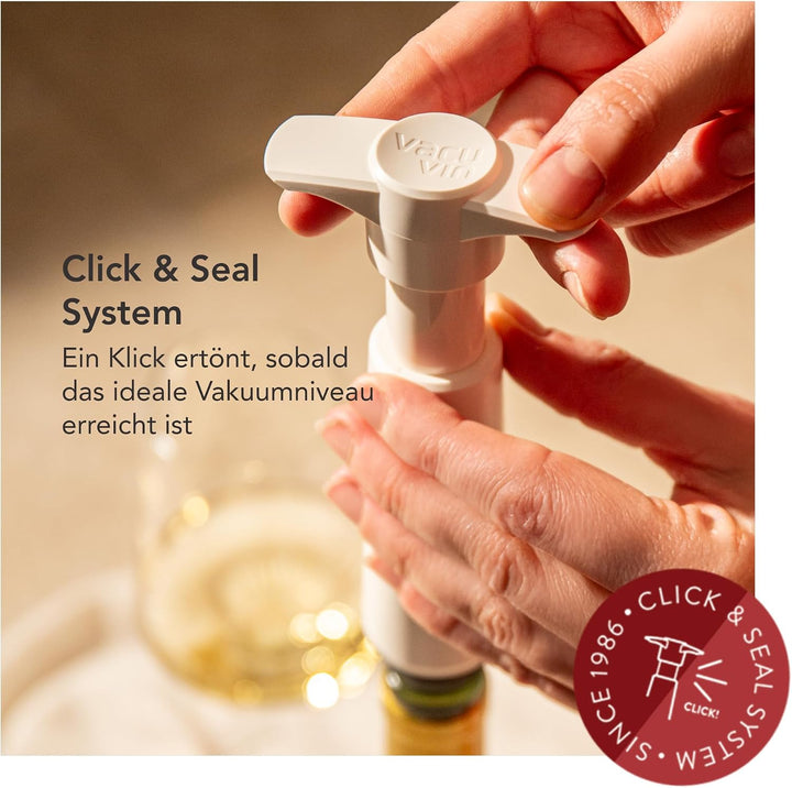Vacu Vin Original Weinpumpe Weiss mit 2 Vakuumstopfen – Weisses Wein Konservierer-Set – Handpumpe zu