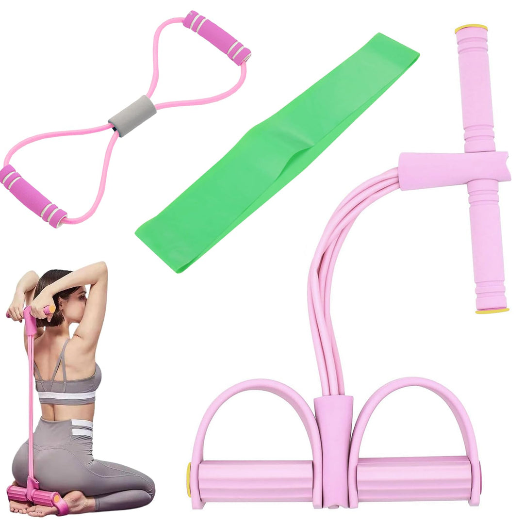 Expander Fitness mit Rückentrainer und Fitnessbänder, Bauchtrainer, Sportgeräte Zuhause, 6 Tubes Gum