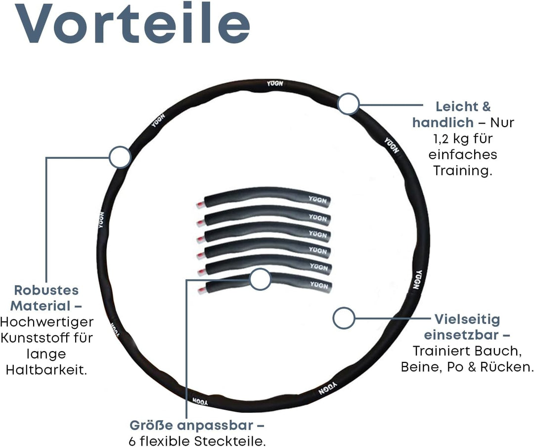 YUGN Vitality Hula Hoop Reifen Erwachsene Set 1.2KG - Enthält Springseil und 2 Widerstandsbänder und