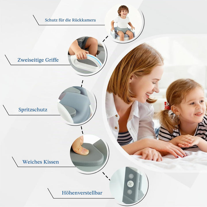 Kinder Toilettensitz mit Leiter – Faltbar, 6-fach höhenverstellbar, PU-Sitz in Grau, rutschfest – Ki
