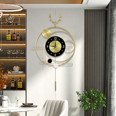GERHWASH Wanduhr Gross - Wanduhr Lautlos Goldene Wanduhr mit Pendel Wanduhr Modern Einfache Uhr Wand