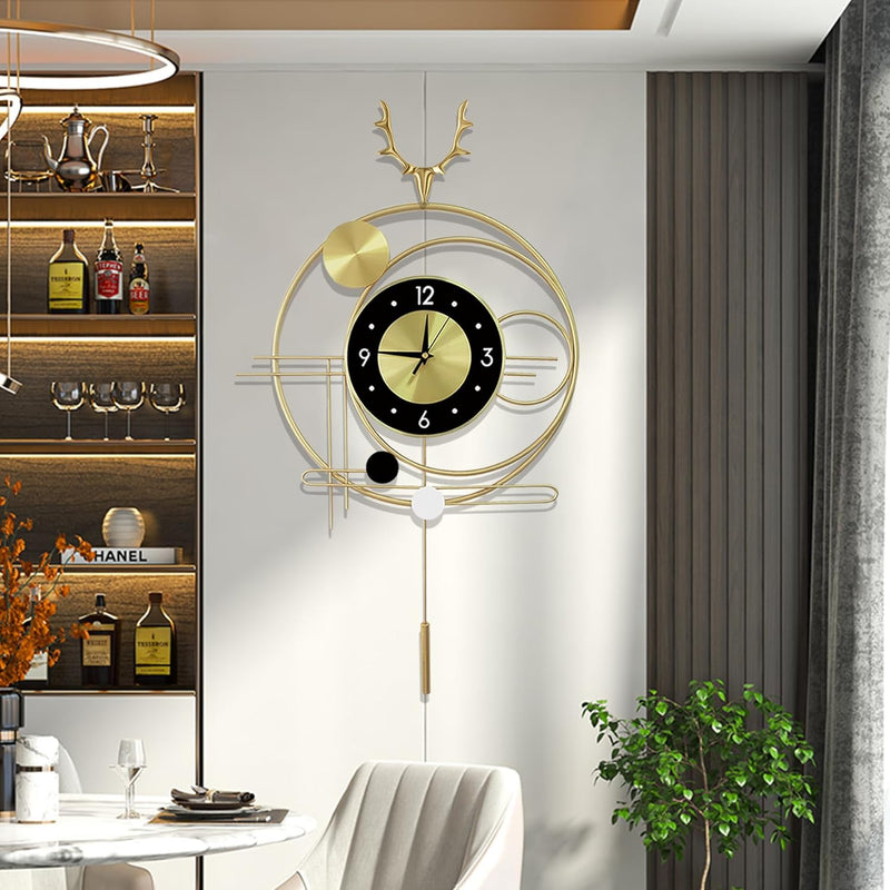 GERHWASH Wanduhr Gross - Wanduhr Lautlos Goldene Wanduhr mit Pendel Wanduhr Modern Einfache Uhr Wand