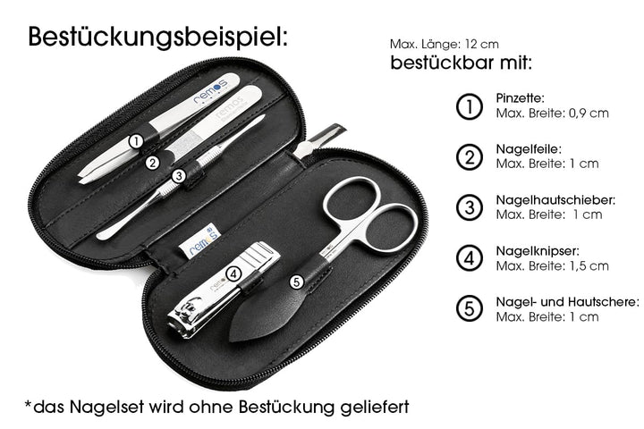 REMOS Nageletui leer aus echtem Leder zum Bestücken mit 5 Instrumenten - schwarz, Schwarz