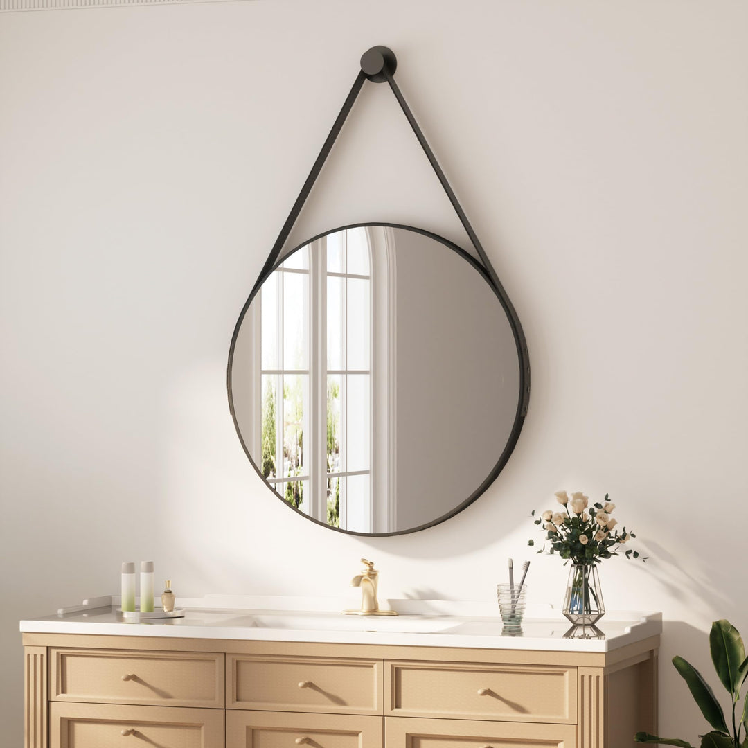 Heilmetz Badspiegel Φ60cm Runder Spiegel Wandspiegel Badezimmerspiegel Schwarz Wanddekoration für Ba