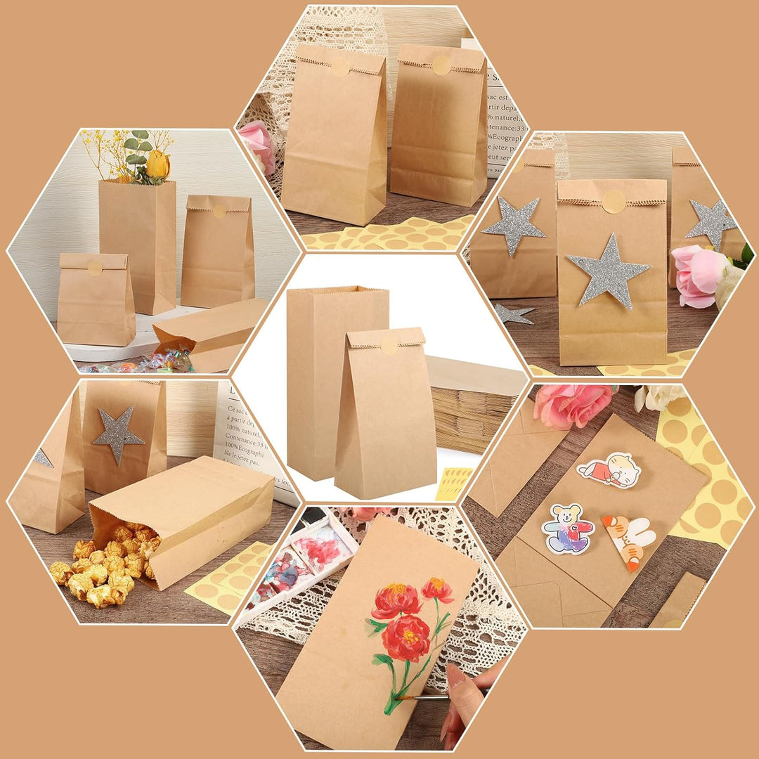 200 Stück Papiertüten, 18x9x5,5 cm Geschenktüten Klein Braun Kraftpapier Tüten Butterbrottüten Mitge