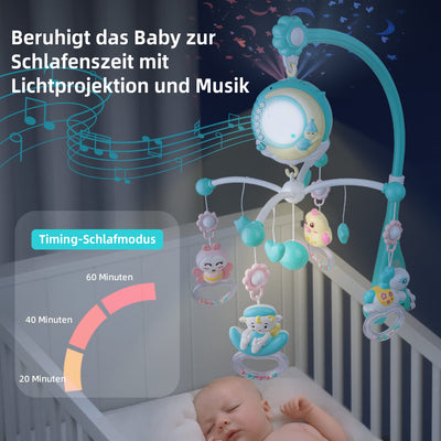 Mobile Baby, Mobile Babybett Elektrisch mit Musik Licht und Timing-Funktion Projektor, Babys einschl