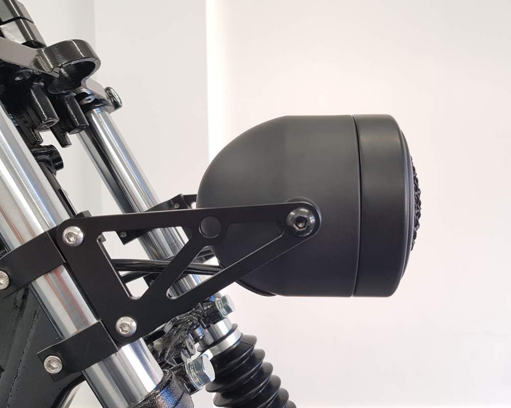 Alchemy Parts Motorrad Scheinwerfer mit Netz Gitter Schwarz Dual Halogen 35W Dominator Warrior Bandi