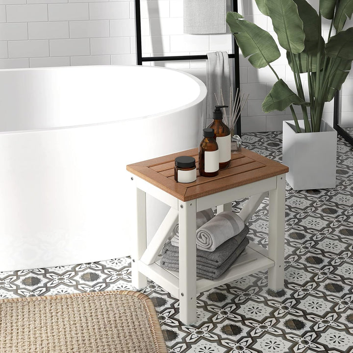 RELAX4LIFE Duschbank mit Ablage, Badhocker mit Rutschfesten Füssen, Duschstuhl bis 150 kg Belastbar,