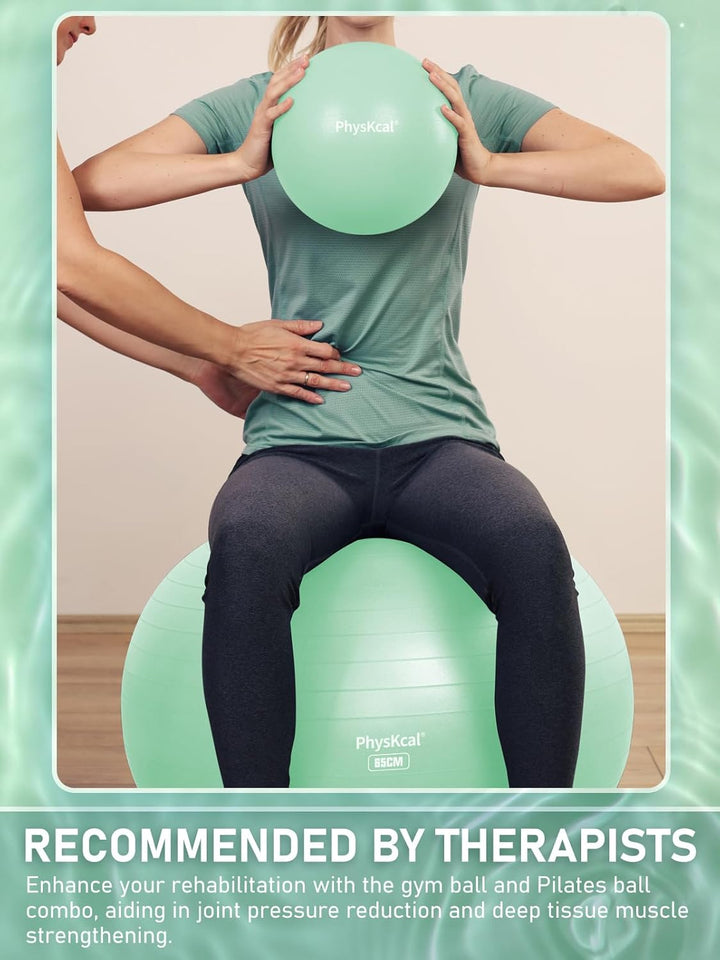 PhysKcal Gymnastikball und 23 cm Pilatesball Set, Anti Burst Gymnastikball, Anti-Rutsch-Sitzball, Ba