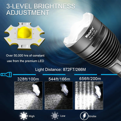 WholeFire LED Tauchlampe IPX8 Wasserdichte 6000 Lumen Tauchen Taschenlampe 3 Modi Wiederaufladbare U