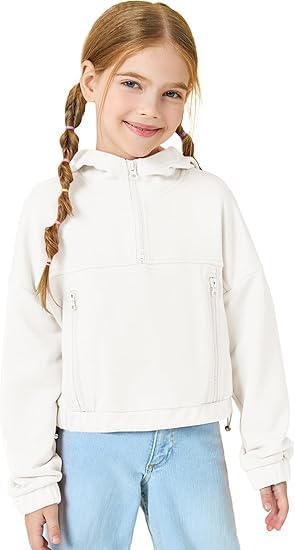 Haloumoning Mädchen Hälfte Zip Up Hoodies Kinder Mode lose Hooded Sweatshirts mit Taschen 3-14 Jahre