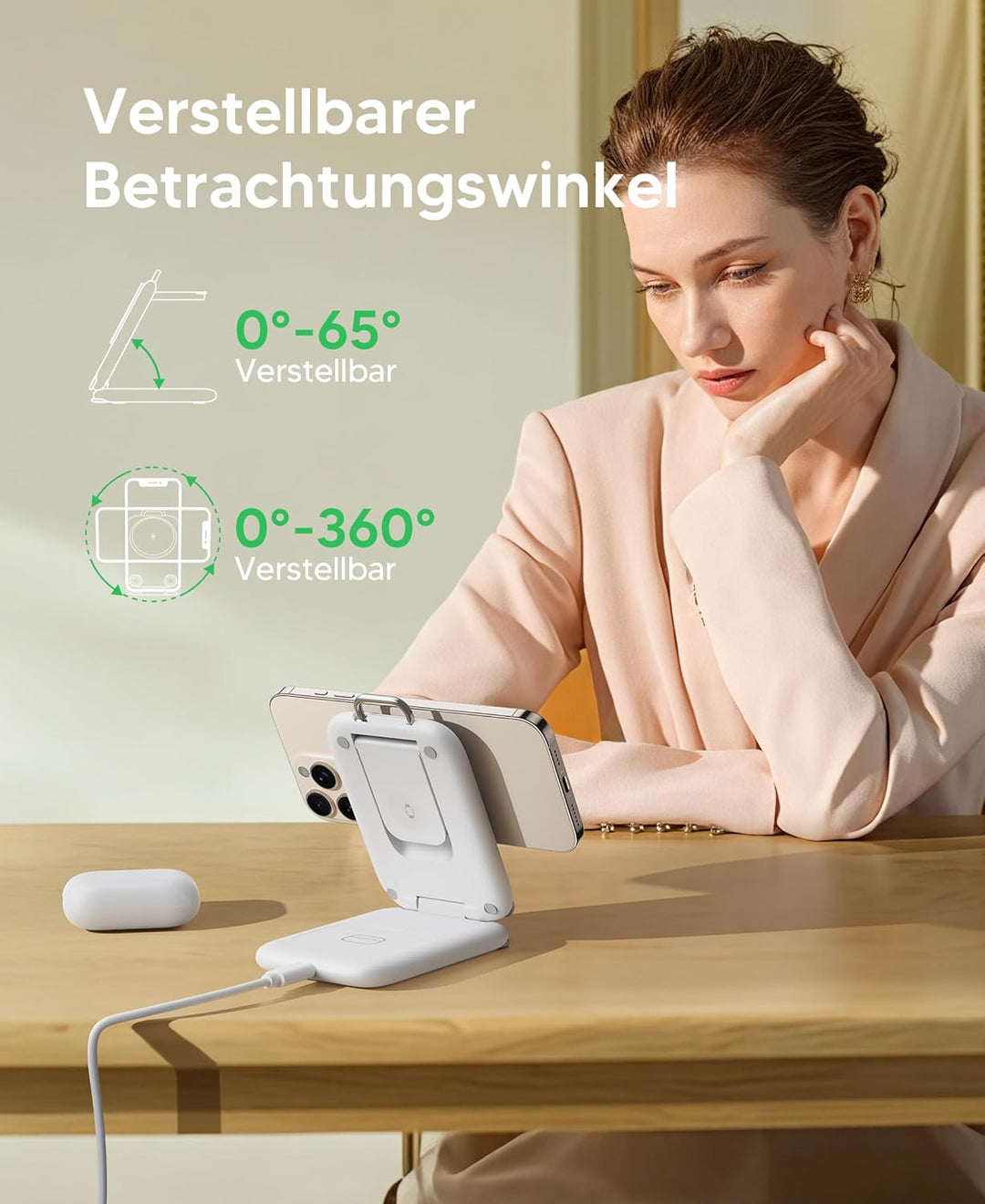 Mukiya Magnetisch Ladegerät Kabellose Ladestation für Apple-Geräte, Faltbar 3 in 1 Ladestation Kompa