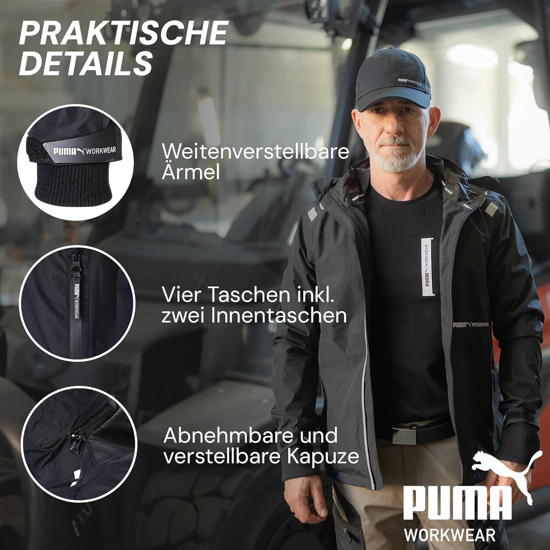 PUMA Workwear - Regenjacke Herren - Wasserdicht - Leichter Windbreaker Fahrradjacke mit Kapuze - Rob