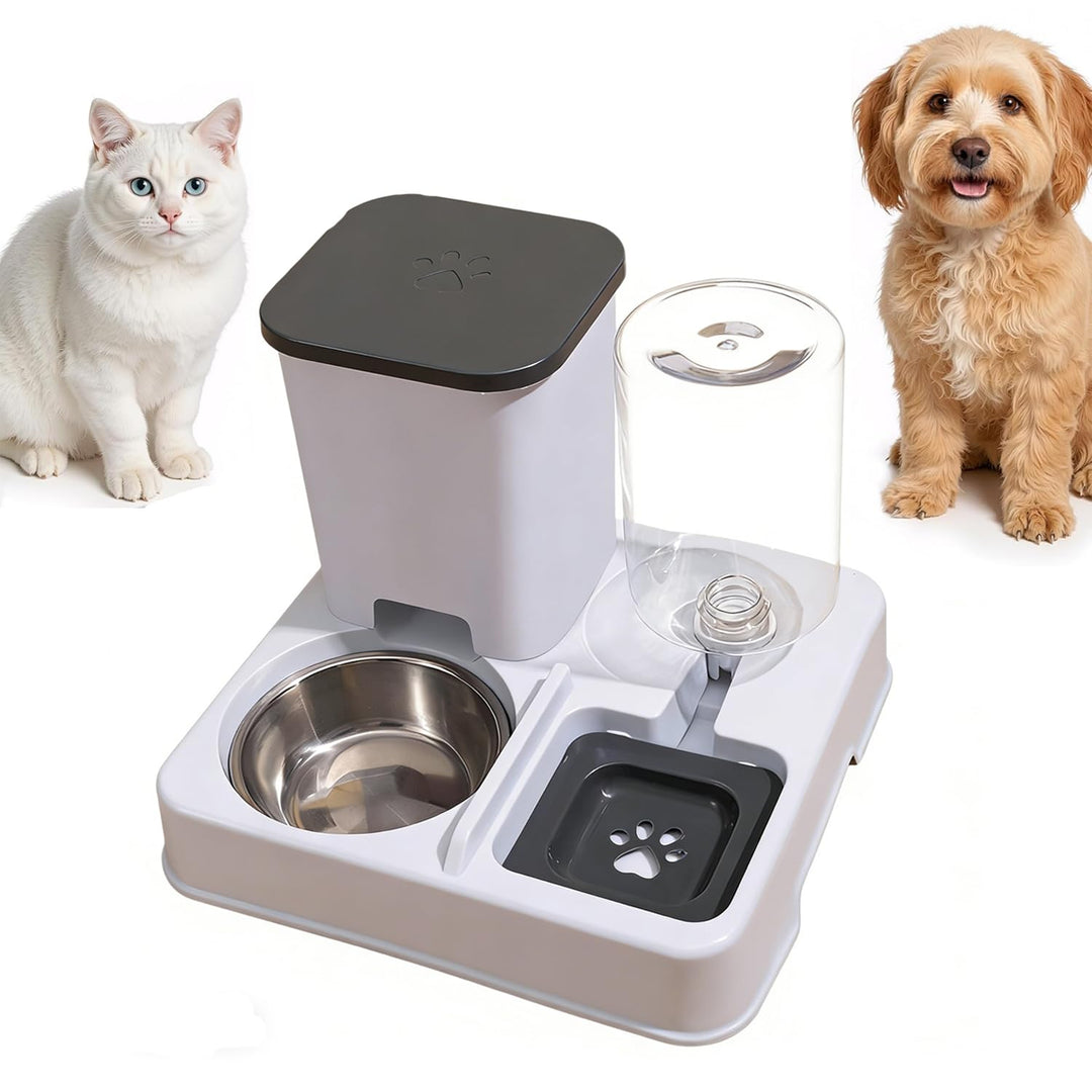 2-in-1 Automatischer Futter und Wasserspender für Haustiere, Abnehmbarer Futterstation, Katzenfutter