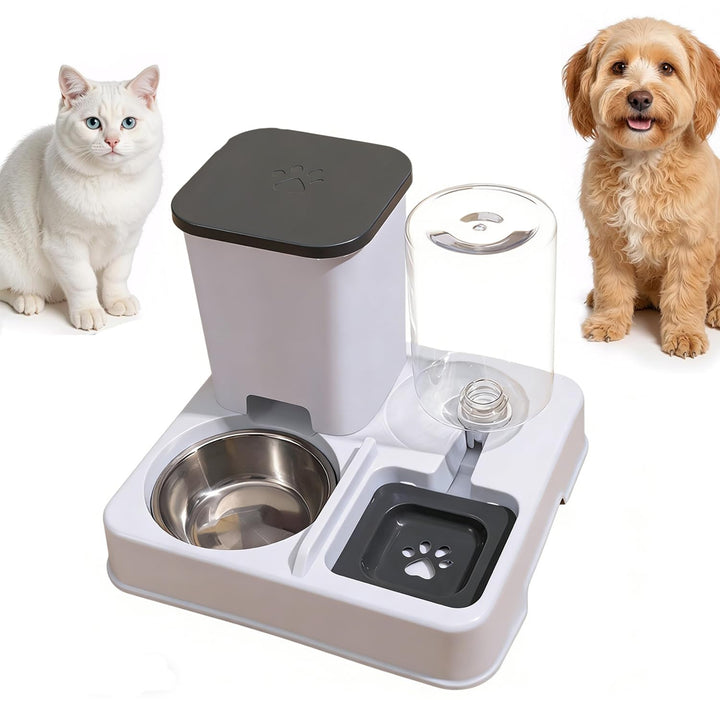 2-in-1 Automatischer Futter und Wasserspender für Haustiere, Abnehmbarer Futterstation, Katzenfutter