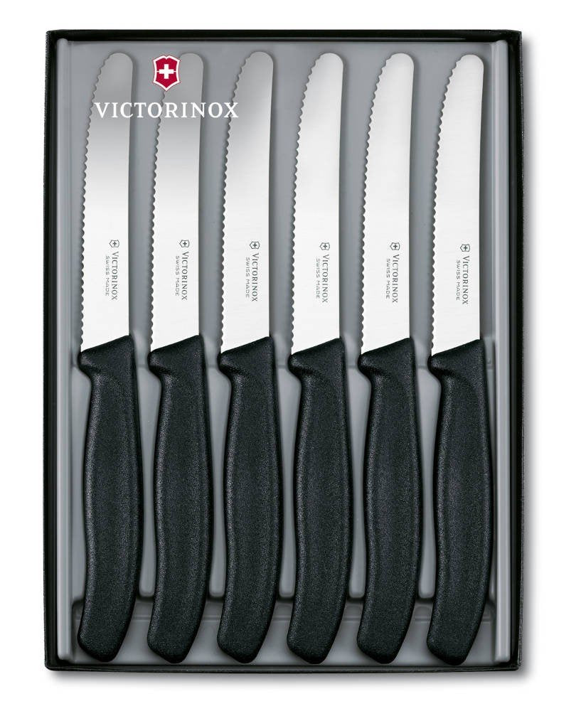 Victorinox Tafelmessergeschenkset Swissclassic Rund Küchenbesteck, Schwarz, STANDARD