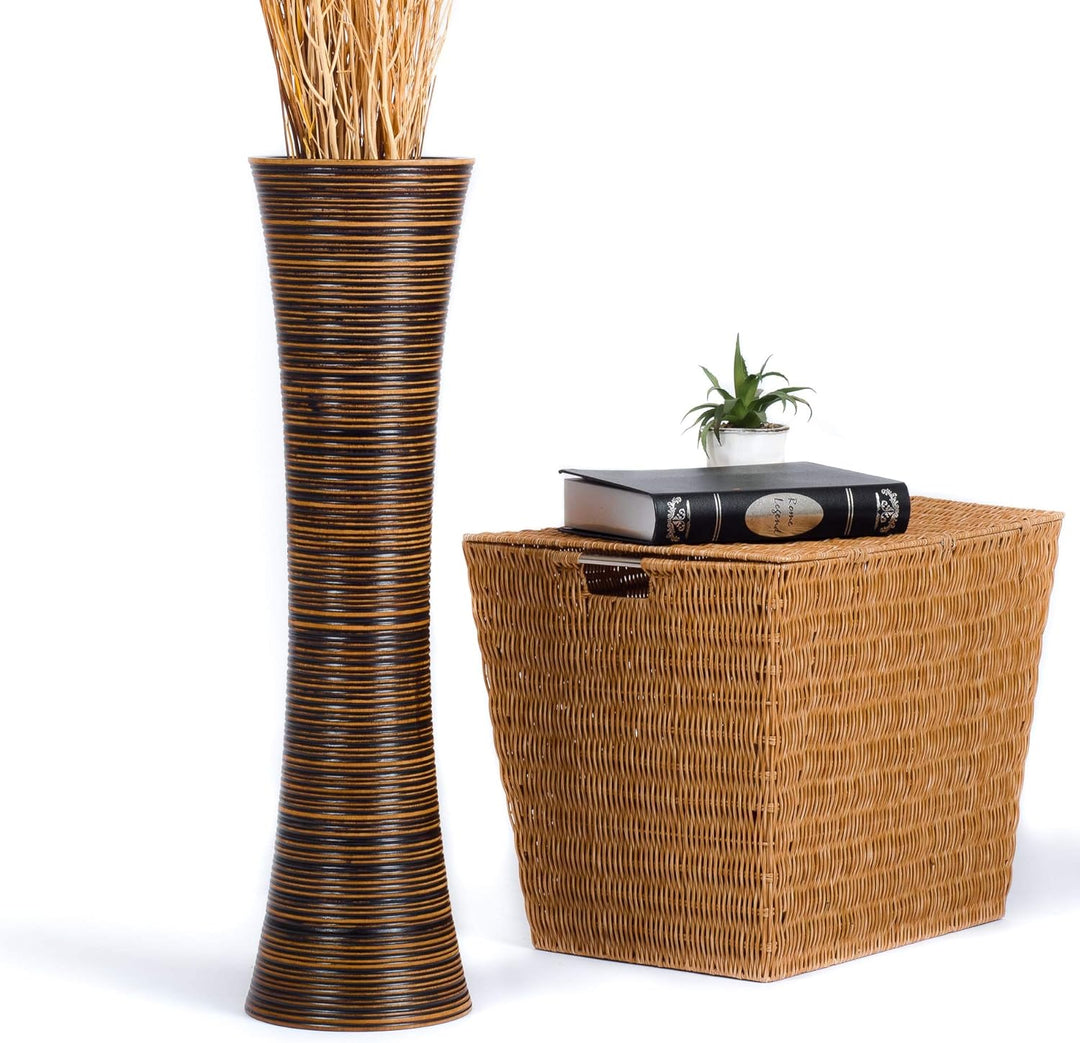 Leewadee Grosse Bodenvase für Dekozweige hohe Standvase Design Holzvase, Holz, 70 cm, braun 70 cm Br