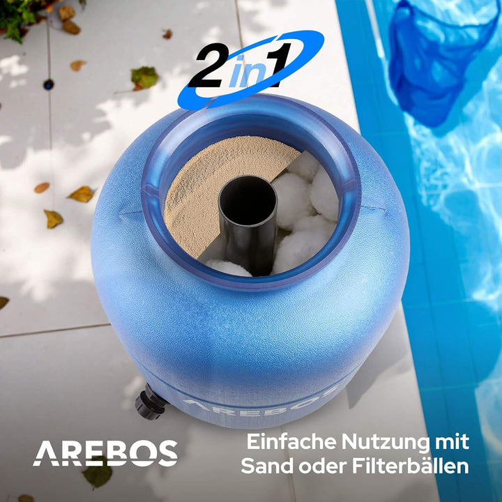 Arebos Sandfilteranlage mit Pumpe inkl. 700g Filterbälle | Blau | 400W | 10.200 L/h | Tankvolumen bi