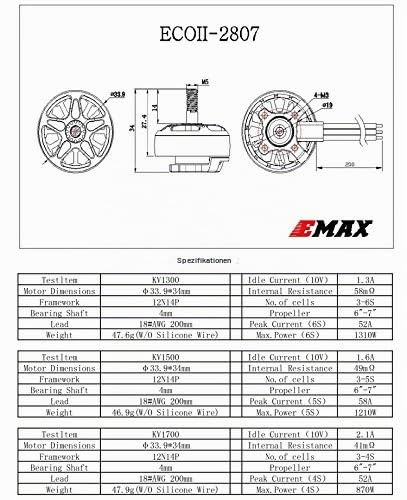 EMAX ECOII 2807 1300KV 3-6S Bürstenloser Motor für RC FPV Racing Quadcopter Drohne (1300KV, 1 Stück)