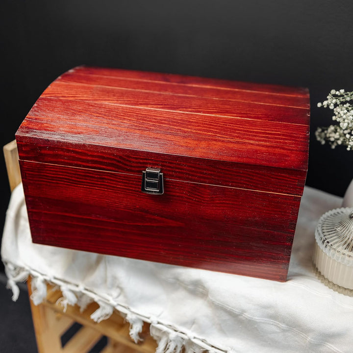 Creative Deco XXL Grosse Rot Holztruhe Holzkiste mit Deckel und Schloss | 34,5 x 25 x 19,2 cm | Scha