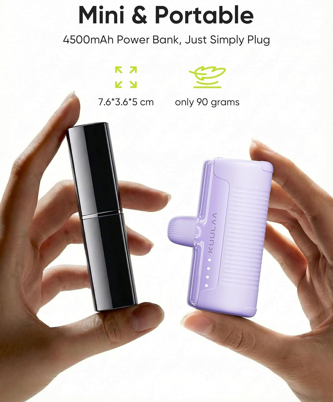 Kuulaa 2 Stück Power Bank USB C 4500mAh, Mini Externer Akku, Schnelles Aufladen Type C Powerbank ohn