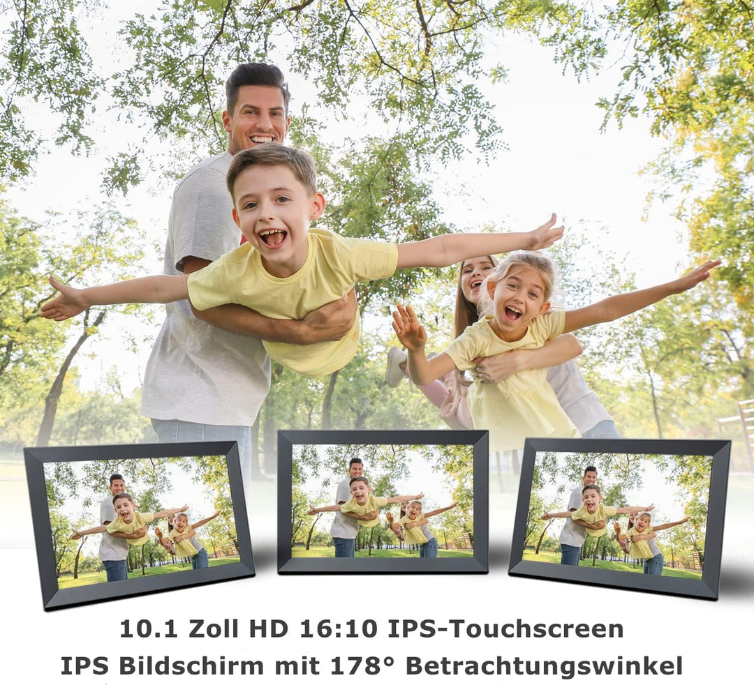 Aorpdd Digitaler Bilderrahmen WLAN 10.1 Zoll, HD IPS-Touchscreen Elektronischer Bilderrahmen mit 32