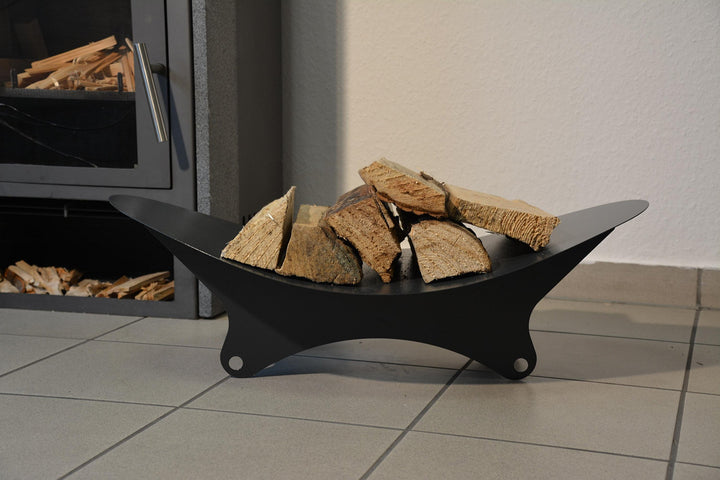 Kaminholzregal Innen Kaminholzschale aus Metall oval FLACH - Anthrazitgrau