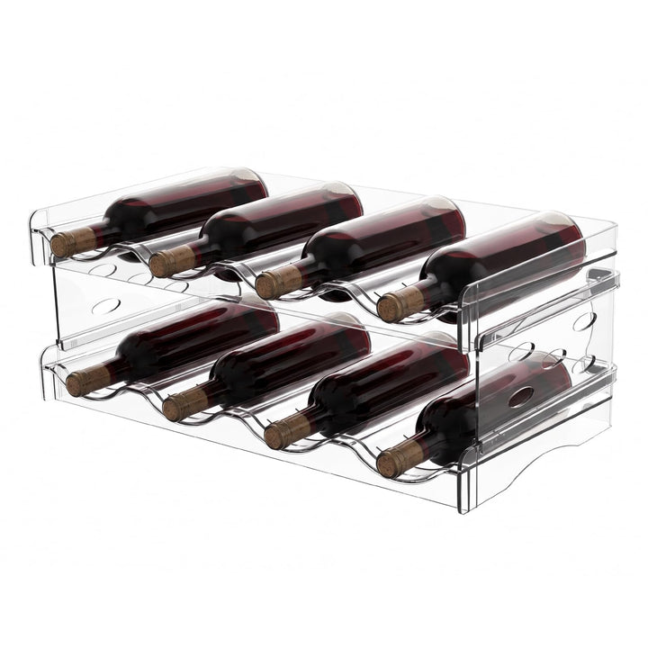 2 Etagen Flaschenregal Kühlschrank, Stapelbarer Weinregal Flaschenhalter für 8 Flaschen, 38x20cm Kun