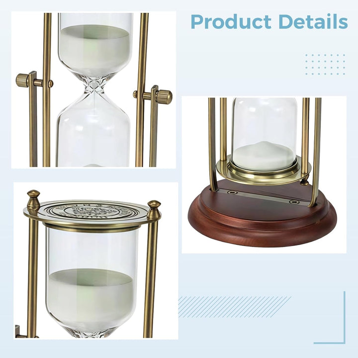 Sanduhr aus messingfarbenem Metall, 15-Minuten-Glas, Holzsockel, einzigartige Dekoration für Zuhause