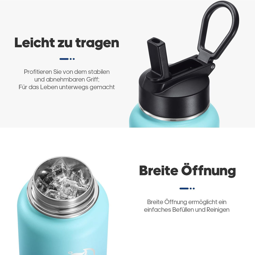 HydroPal Edelstahl Trinkflasche - 750ml, 1L, 1,2L, BPA-Frei, Kohlensäure geeignet, Isolierte Thermos